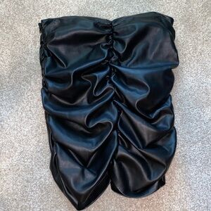 Zara Black Scrunch Mini Leather Skirt